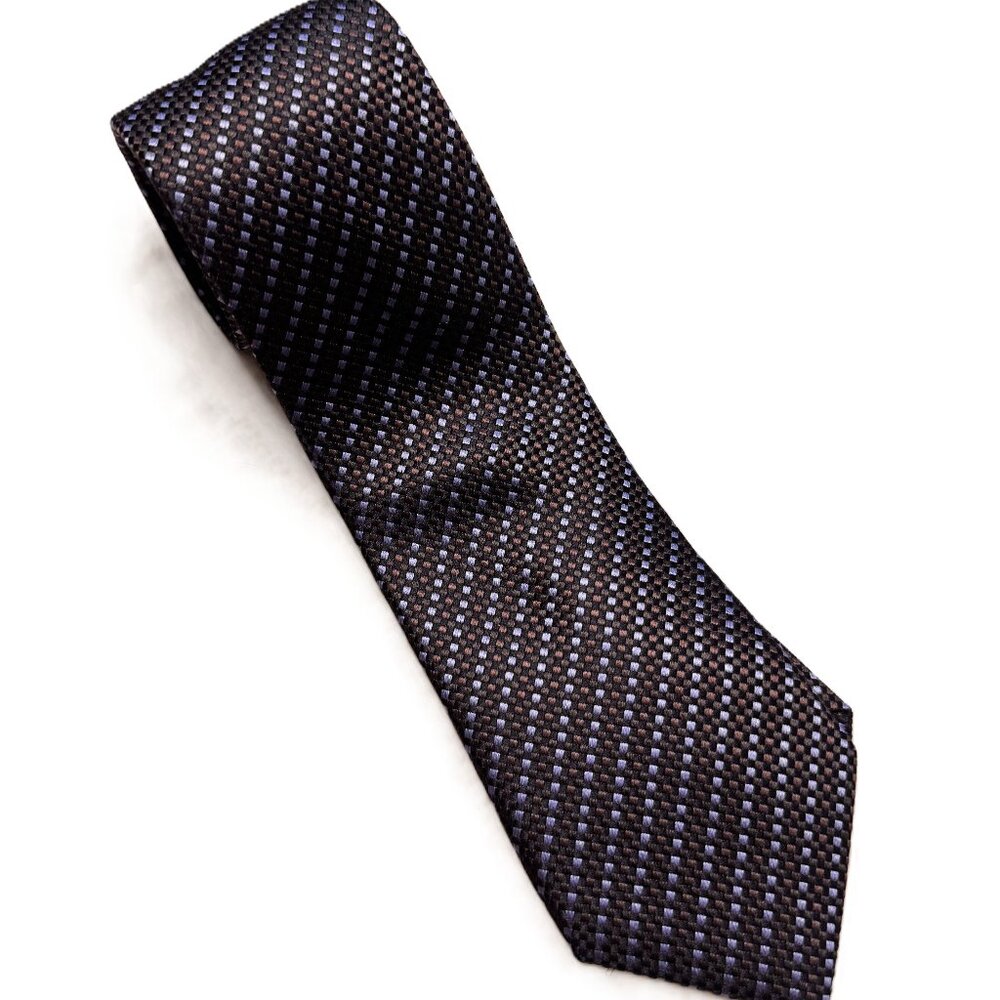 Pronto Uomo Silk Tie Brown Blue Micro Check Necktie